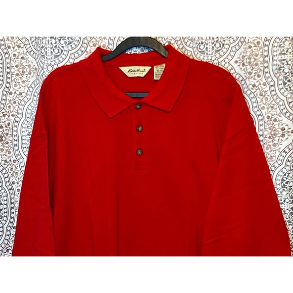 Eddie Bauer Classic Fit Polo Shirt Red Cotton Short Sleeve Button Collar - Picture 4 of 9